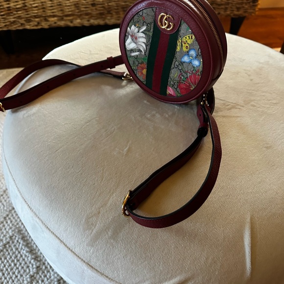 Gucci Handbags - Gucci Burgundy and Green Floral Crossbody Bag